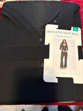NEW Banana Republic Black Ribbed Wide Leg Lounge Pants and top XL womens